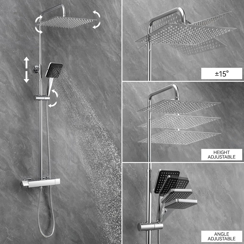 Thermostatic Shower Mixer Set with 12" Square Rainfall