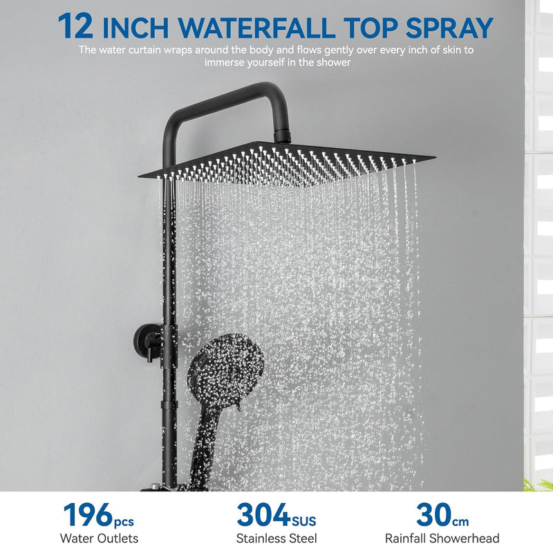 Thermostatic Shower Mixer Set with 12" Square Rainfall