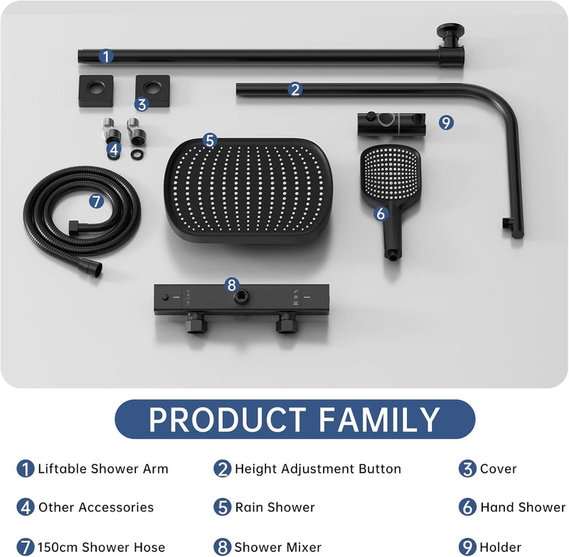 Thermostatic Shower Mixer Set with 25CM Rainfall Head