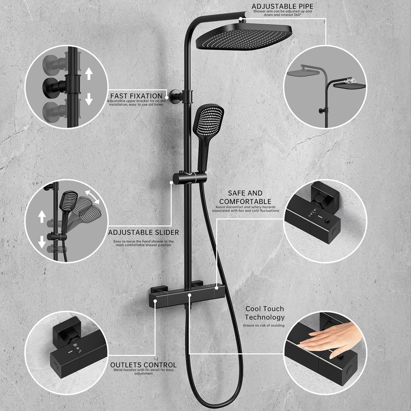Thermostatic Shower Mixer Set with 25CM Rainfall Head