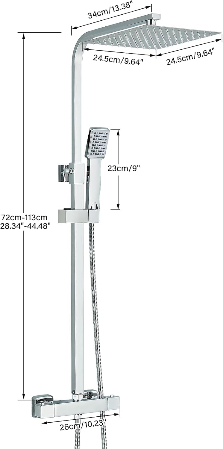 Thermostatic Shower Mixer Set with 9" Square Rainfall