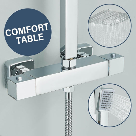 Thermostatic Shower Mixer Set with 9" Square Rainfall