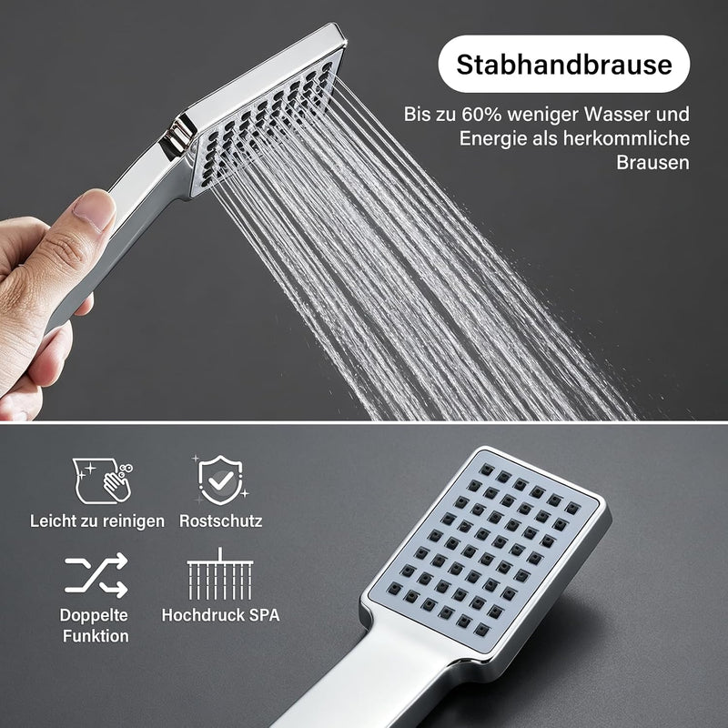 Thermostatic Shower Mixer Set with 9" Square Rainfall