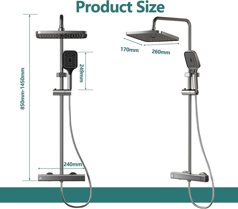 Thermostatic Shower Mixer Set with Adjustable Riser Rail