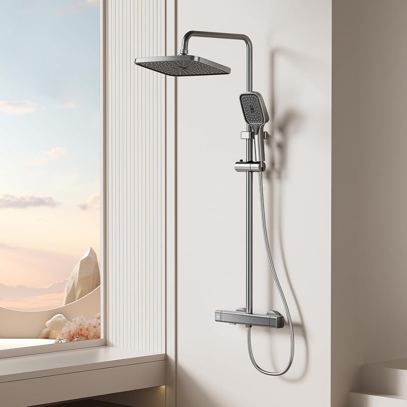 Thermostatic Shower Mixer Set with Adjustable Riser Rail
