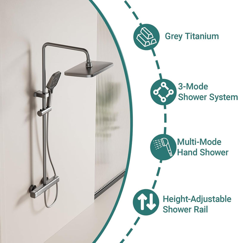 Thermostatic Shower Mixer Set with Adjustable Riser Rail