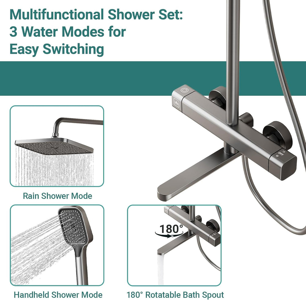 Thermostatic Shower Mixer Set with Adjustable Riser Rail