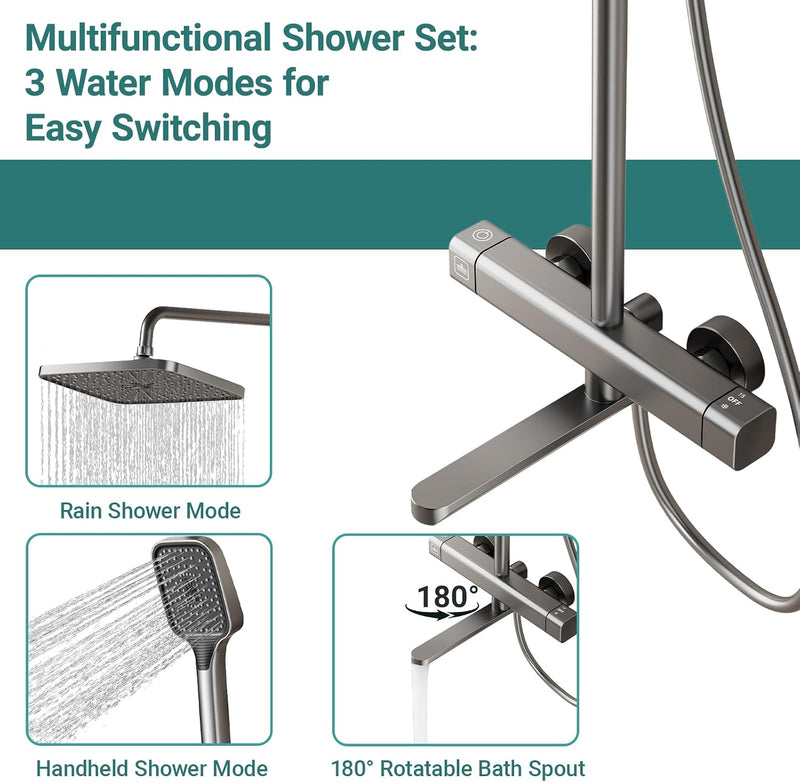 Thermostatic Shower Mixer Set with Adjustable Riser Rail