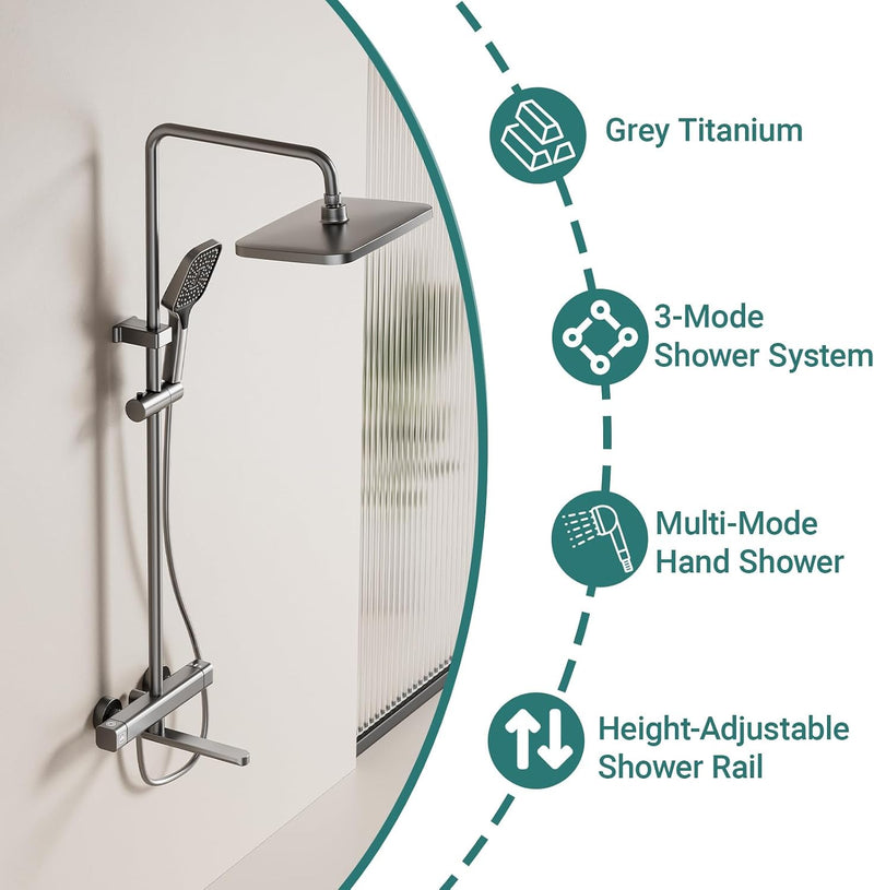 Thermostatic Shower Mixer Set with Adjustable Riser Rail