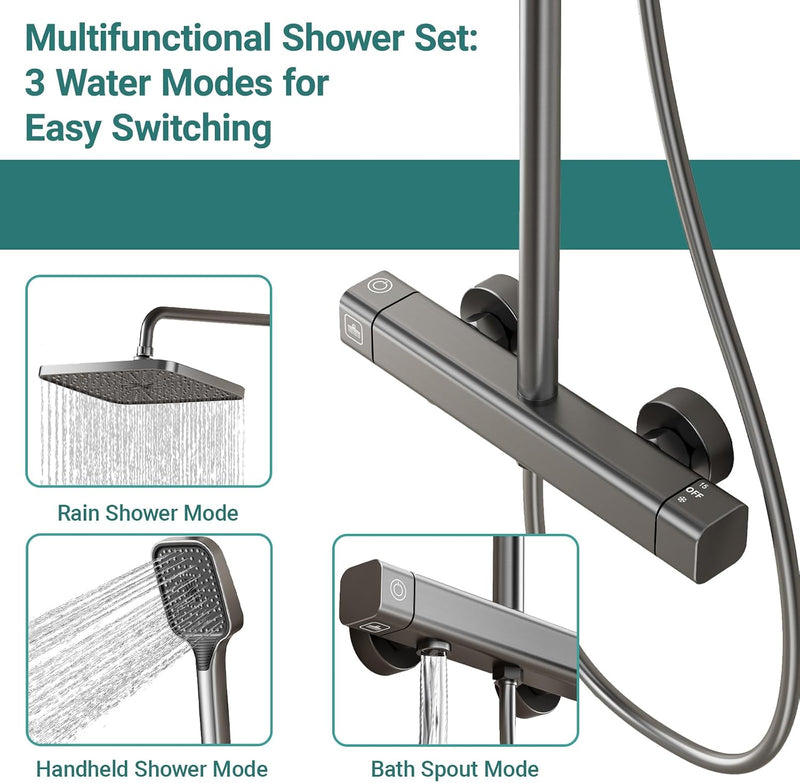 Thermostatic Shower Mixer Set with Adjustable Riser Rail