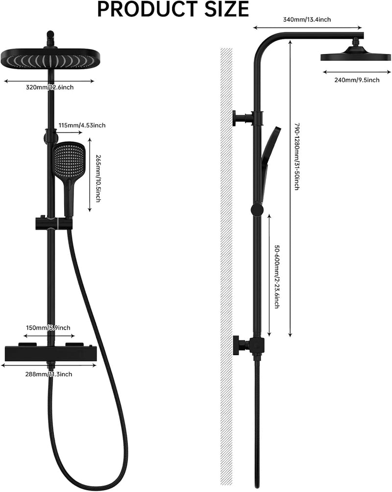 Thermostatic Shower Mixer Set with Rainfall Head