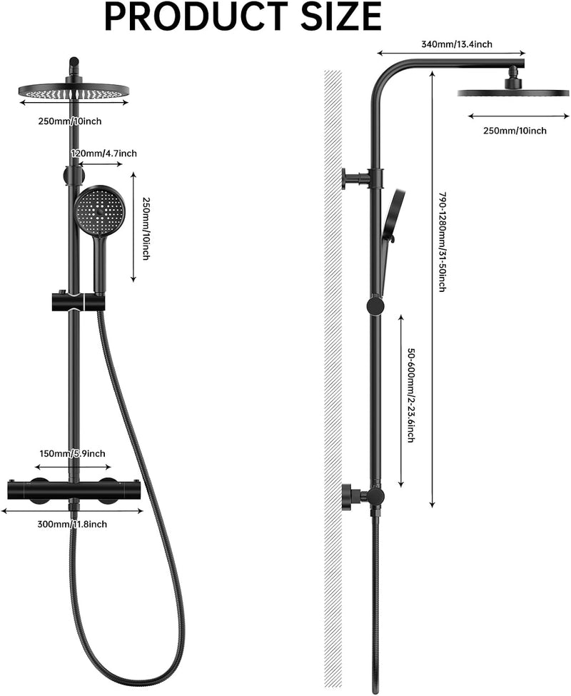 Thermostatic Shower Mixer Set with Rainfall Head