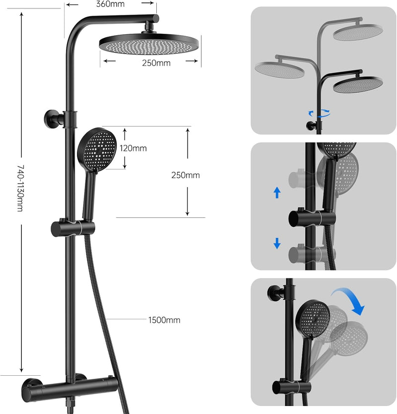 Thermostatic Shower Mixer Set with Rainfall Head