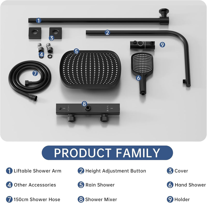 Thermostatic Shower Mixer Set with Rainfall Head