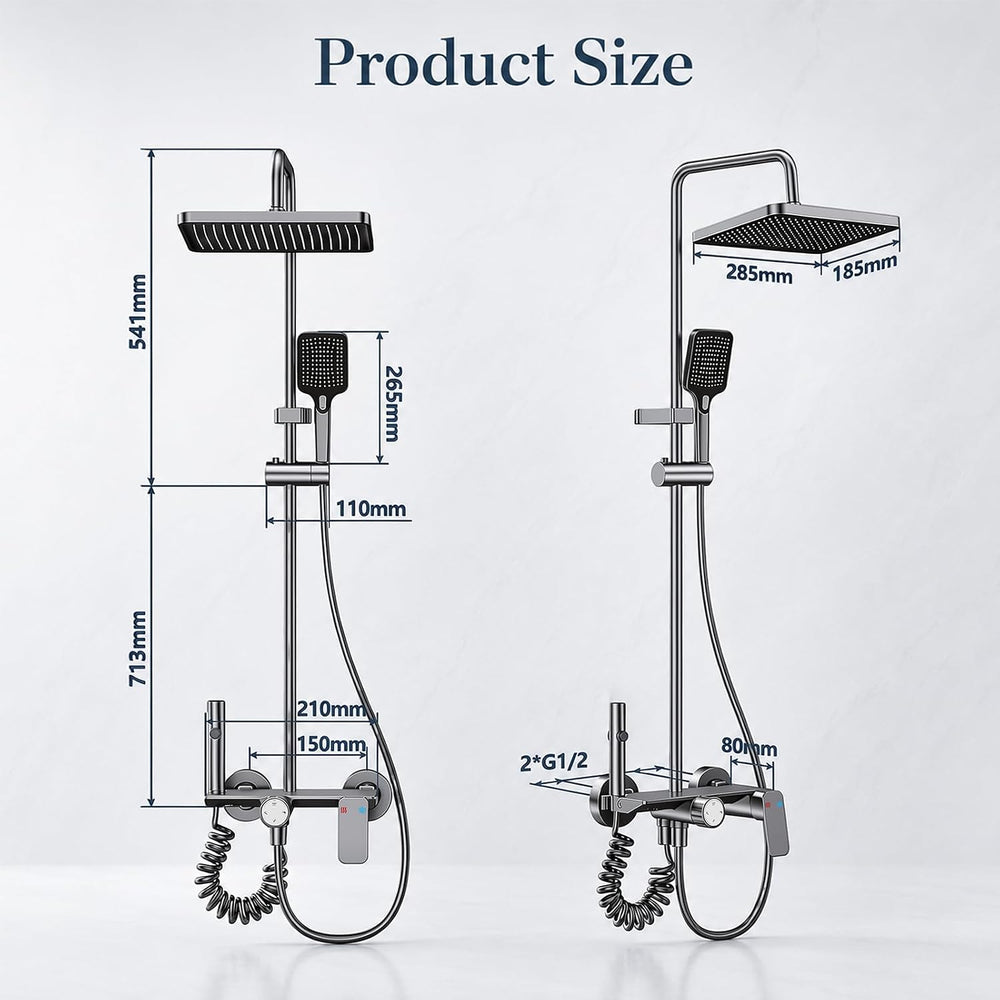 Thermostatic Shower Mixer Set with Rainfall Overhead 4-Function