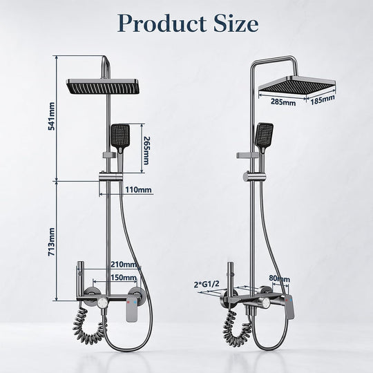 Thermostatic Shower Mixer Set with Rainfall Overhead 4-Function