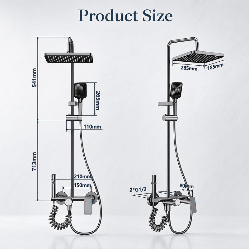 Thermostatic Shower Mixer Set with Rainfall Overhead 4-Function