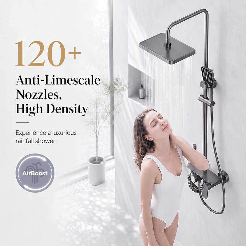 Thermostatic Shower Mixer Set with Rainfall Overhead 4-Function