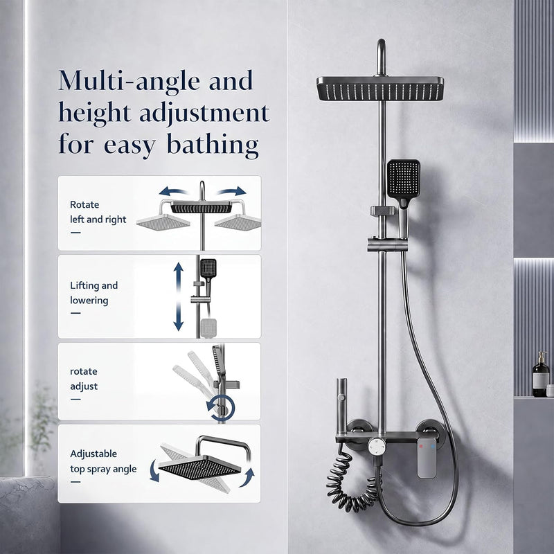 Thermostatic Shower Mixer Set with Rainfall Overhead 4-Function