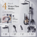 Thermostatic Shower Mixer Set with Rainfall Overhead 4-Function