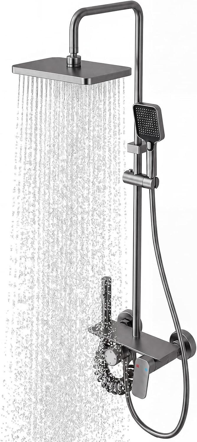 Thermostatic Shower Mixer Set with Rainfall Overhead 4-Function