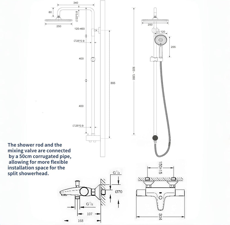 Thermostatic Shower Mixer Set with Solid Brass Valve