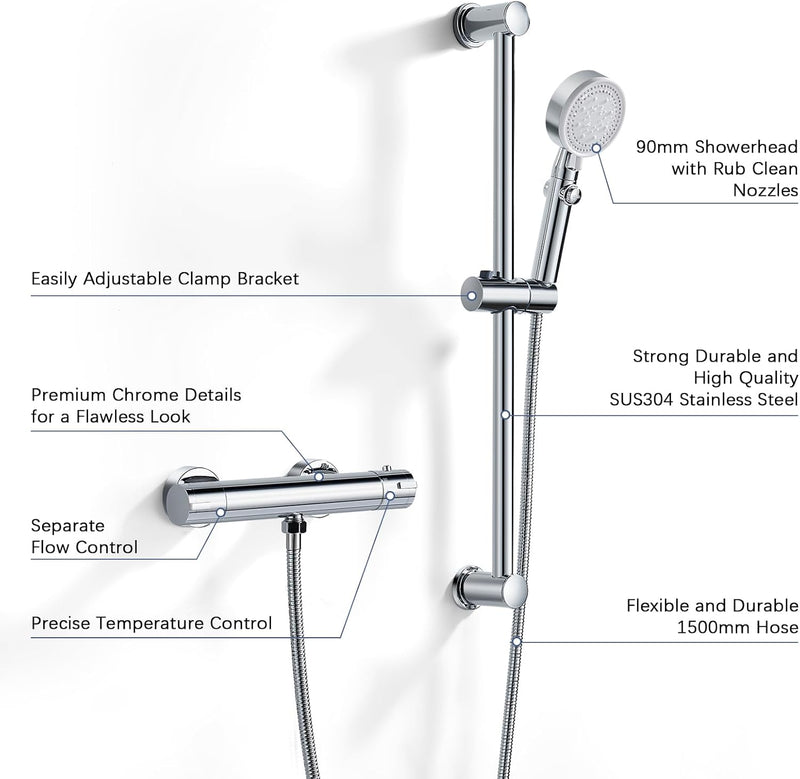 Thermostatic Shower Mixer Set Adjustable Riser Rail Kit