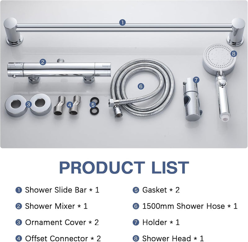 Thermostatic Shower Mixer Set Adjustable Riser Rail Kit