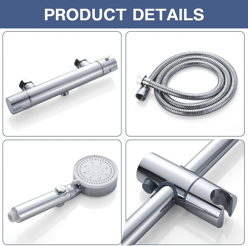 Thermostatic Shower Mixer Set Adjustable Riser Rail Kit