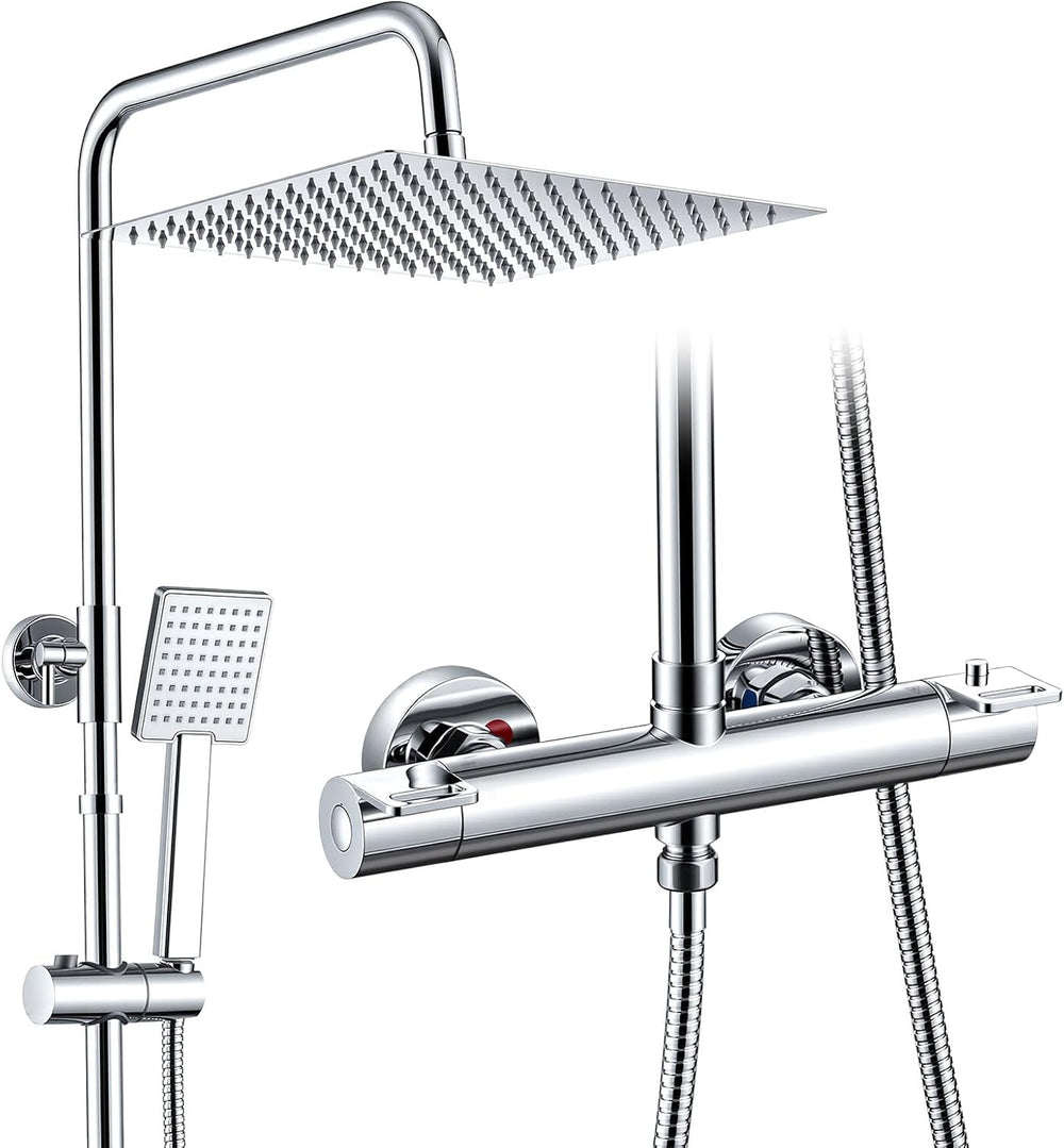 Thermostatic Shower System Stainless Steel 12" Square Rain