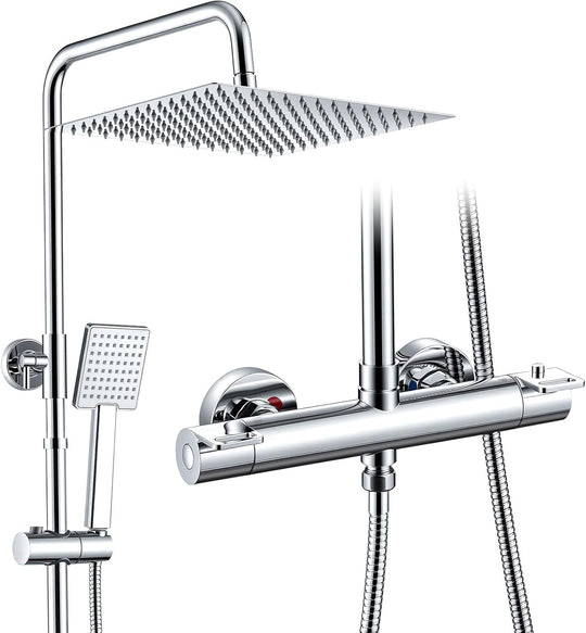 Thermostatic Shower System Stainless Steel 12" Square Rain