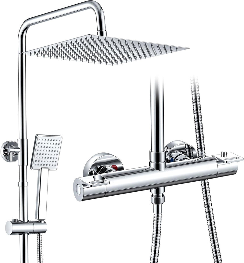 Thermostatic Shower System Stainless Steel 12" Square Rain
