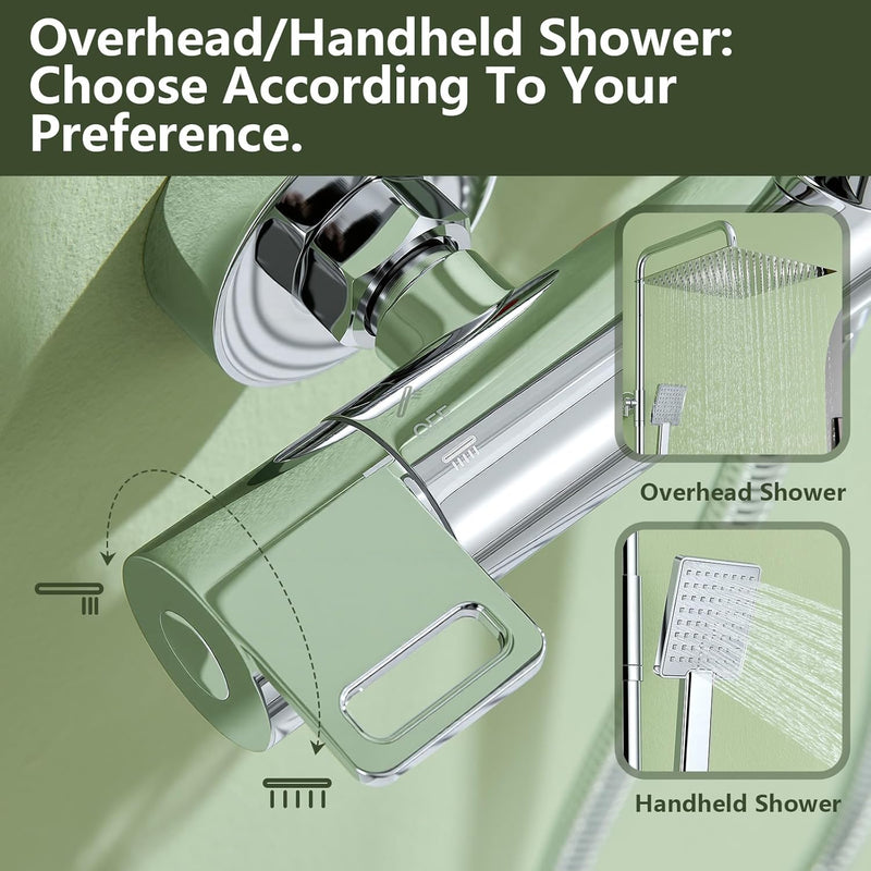 Thermostatic Shower System Stainless Steel 12" Square Rain