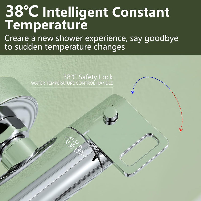 Thermostatic Shower System Stainless Steel 12" Square Rain