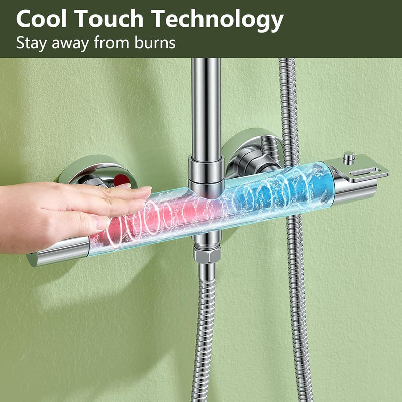 Thermostatic Shower System Stainless Steel 12" Square Rain