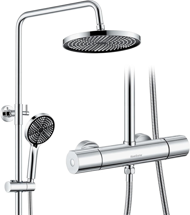 Thermostatic Shower System Stainless Steel 25CM Rain Hand