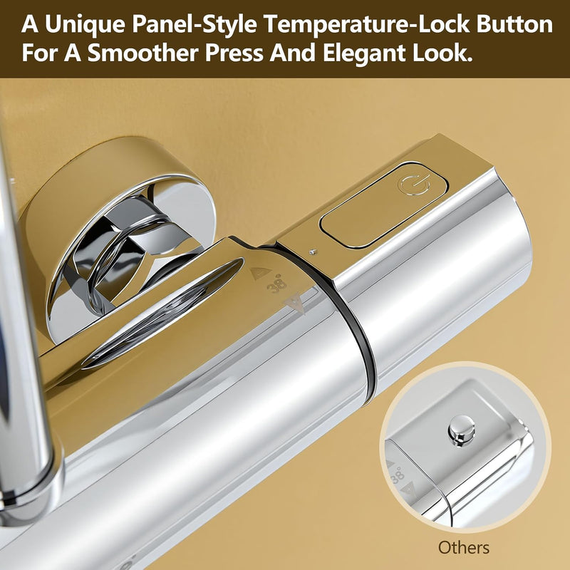 Thermostatic Shower System Stainless Steel 25CM Rain Hand