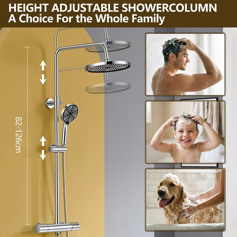 Thermostatic Shower System Stainless Steel 25CM Rain Hand