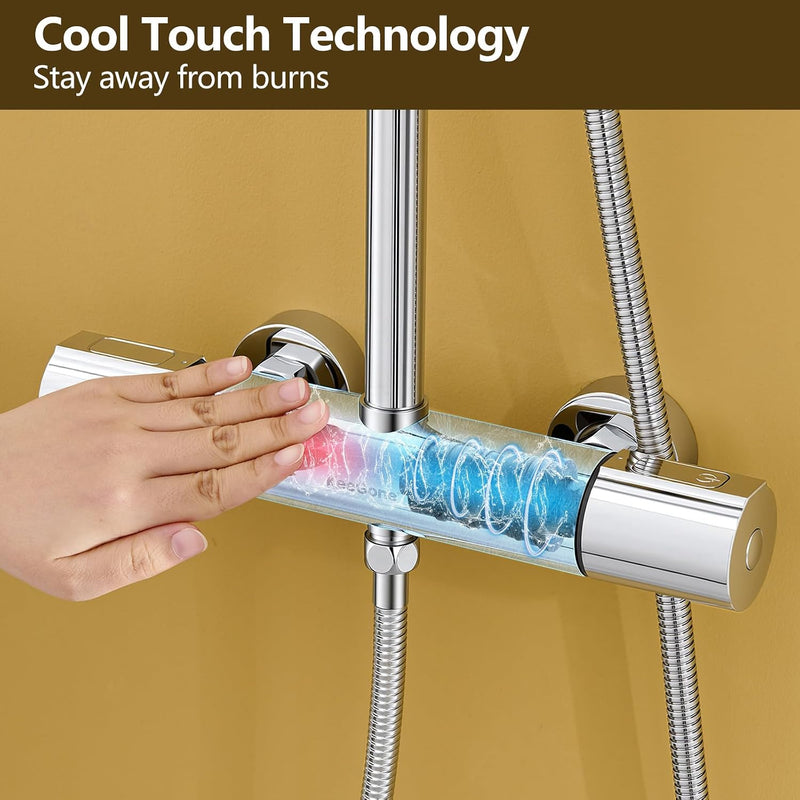 Thermostatic Shower System Stainless Steel 25CM Rain Hand