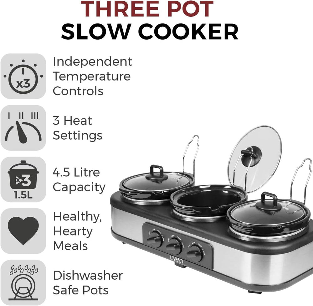 Three Pot Slow Cooker with Independent Temperature Controls