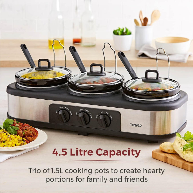 Three Pot Slow Cooker with Independent Temperature Controls