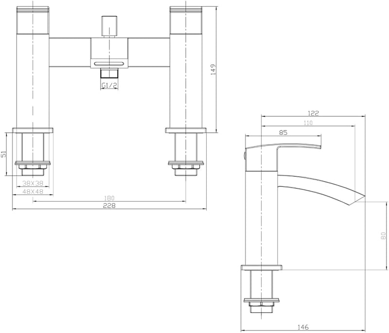 Tidal Square Bath Shower Mixer Tap with Kit