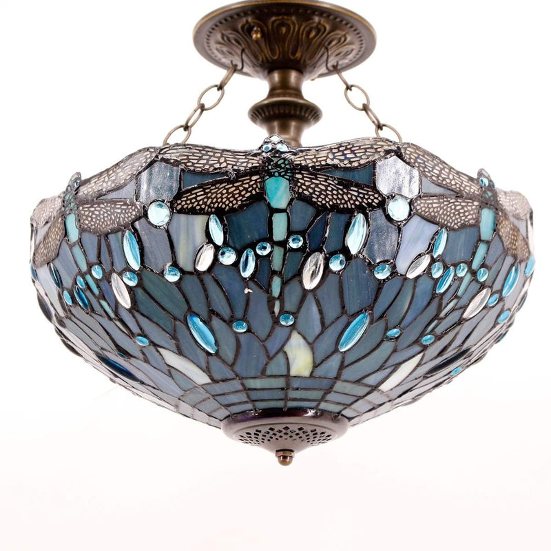 Tiffany Ceiling Light Fixture Sea Stained Glass Dragonfly