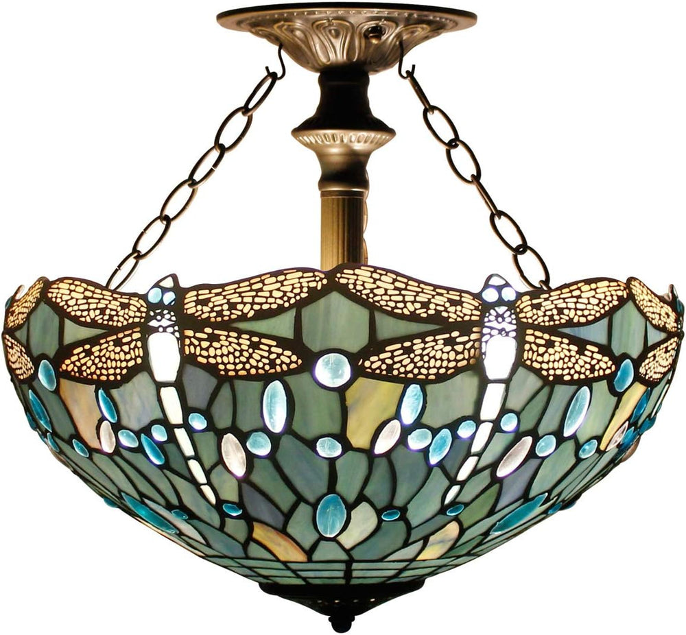 Tiffany Ceiling Light Fixture Sea Stained Glass Dragonfly