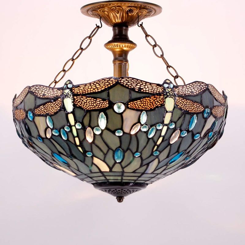 Tiffany Ceiling Light Fixture Sea Stained Glass Dragonfly