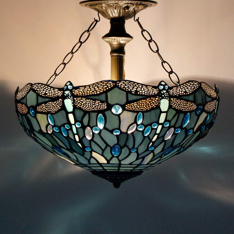 Tiffany Ceiling Light Fixture Sea Stained Glass Dragonfly