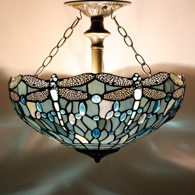 Tiffany Ceiling Light Fixture Sea Stained Glass Dragonfly