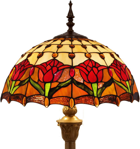 Tiffany Floor Lamp Amber Tulip Flower Stained Glass