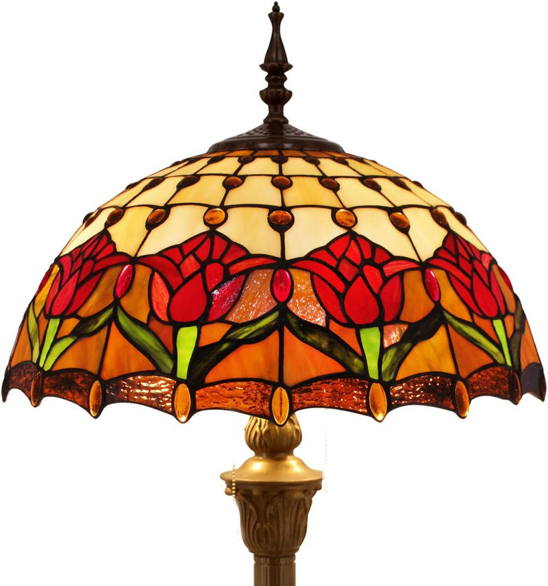 Tiffany Floor Lamp Amber Tulip Flower Stained Glass