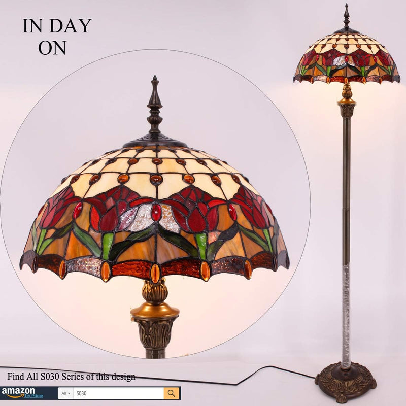 Tiffany Floor Lamp Amber Tulip Flower Stained Glass